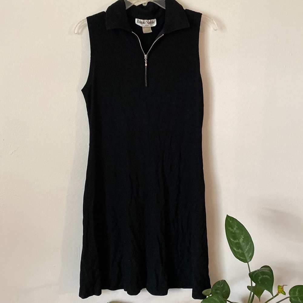 Vintage Ronnie Nicole Dress Black with Collar Sleeveless Knitted Texture
